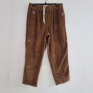 Urban Outfitters Women Brown Trousers Corduroy Pants with Floral Embroidery Sz M